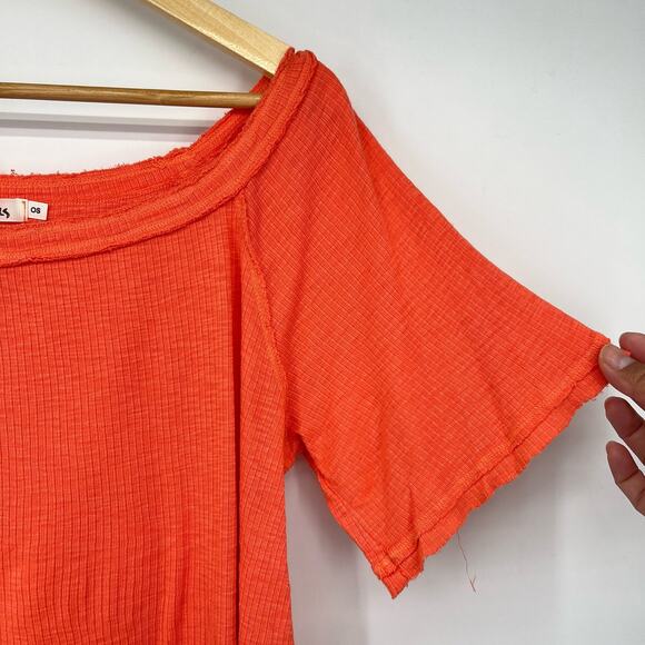 Michael Stars Boxy Cut Oversized Short Sleeve Scoop Neck Shirt Women's OS Orange - Picture 4 of 6